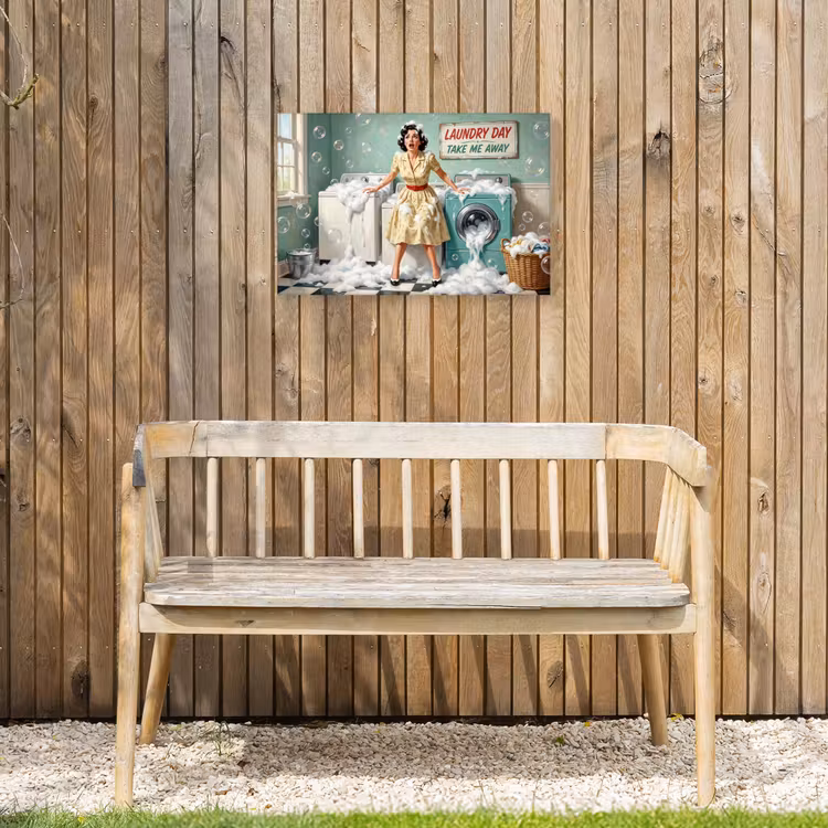 Retro - Blauw - Vrouw Tuinposter op houten frame 2 cm dik klein -sfeer4