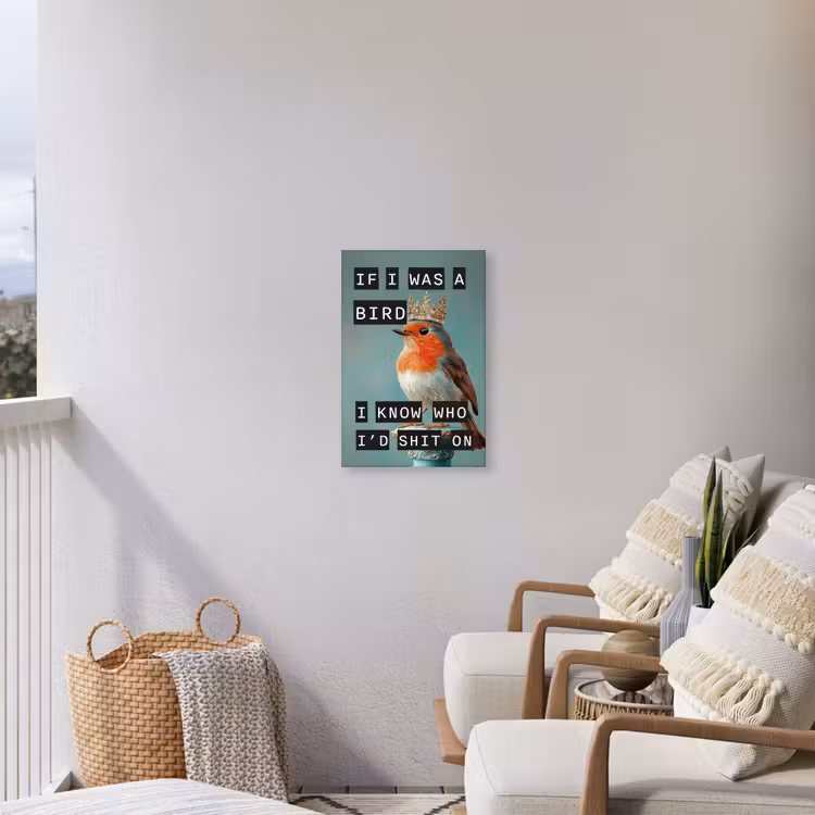 Roodborstje - Vogel - Blauw - Decoratie Tuinposter op houten frame 2 cm dik klein -sfeer1