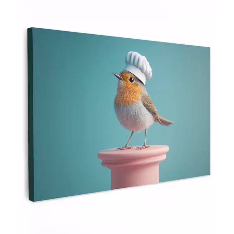 Roodborstje - Vogel - Koksmuts - Sokkel Tuinposter op houten frame 2 cm dik klein -3d