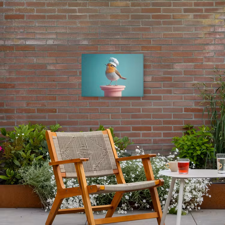 Roodborstje - Vogel - Koksmuts - Sokkel Tuinposter op houten frame 2 cm dik klein -sfeer3