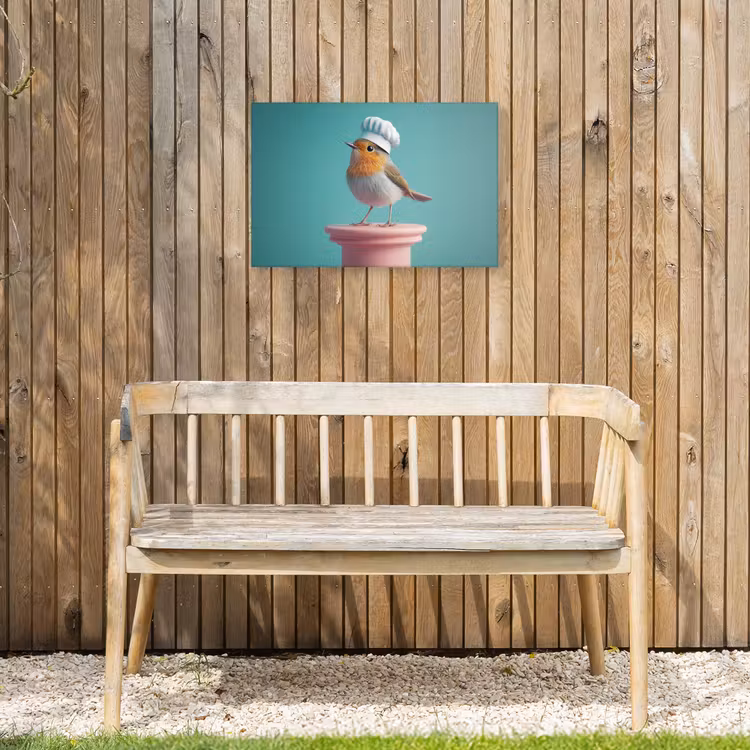 Roodborstje - Vogel - Koksmuts - Sokkel Tuinposter op houten frame 2 cm dik klein -sfeer4