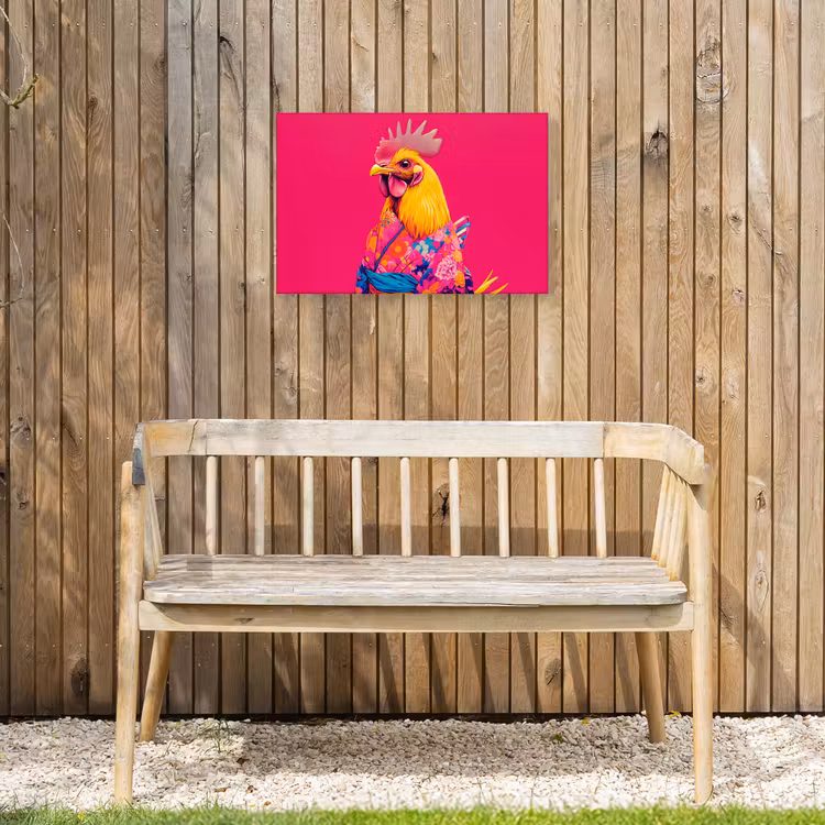 Haan - Kleurrijk - Kimono - Roze Tuinposter op houten frame 2 cm dik klein -sfeer4