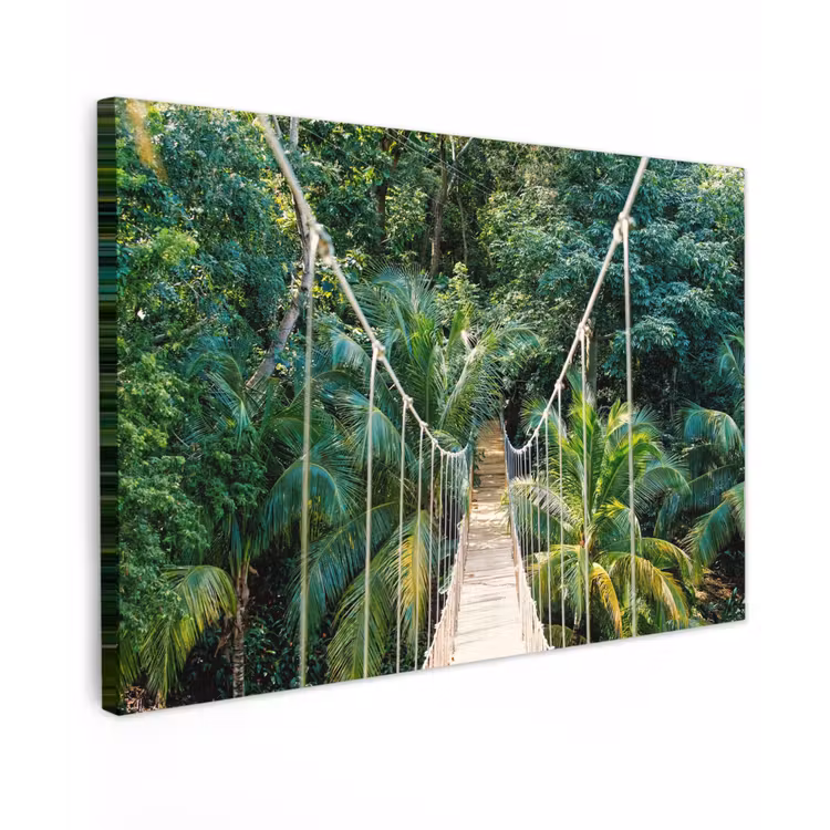 Touwbrug in het Tropisch Woud Tuinposter op houten frame 2 cm dik klein -3d