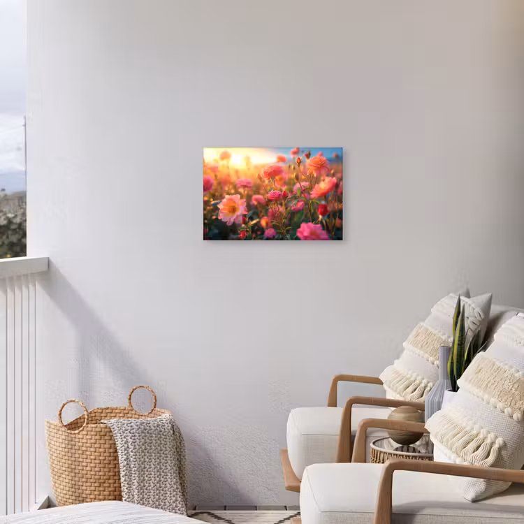 Rozenveld in gouden avondlicht Tuinposter op houten frame 2 cm dik klein -sfeer1