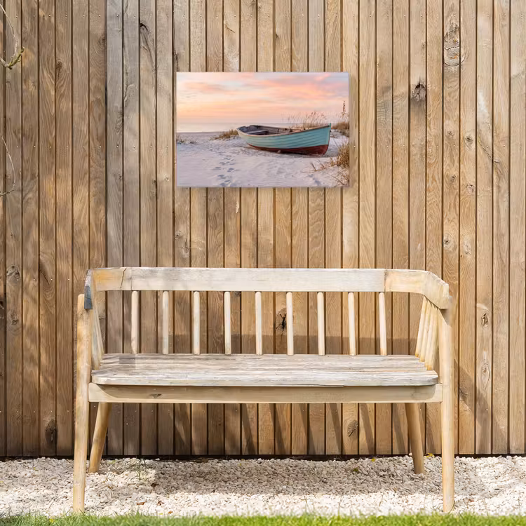 Rustiek - Roeiboot - Zandstrand Tuinposter op houten frame 2 cm dik klein -sfeer4