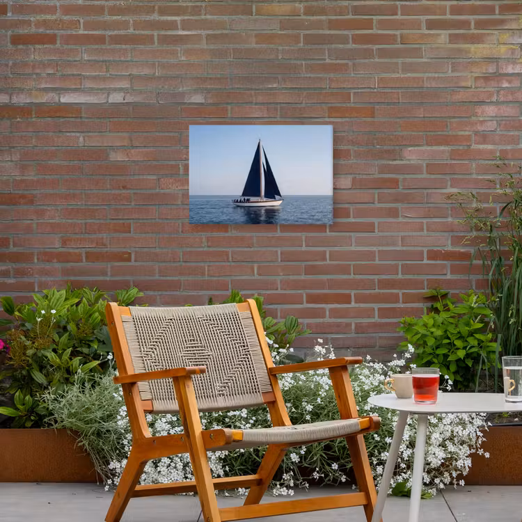 Zeilboot - Zee - Blauw Tuinposter op houten frame 2 cm dik klein -sfeer3