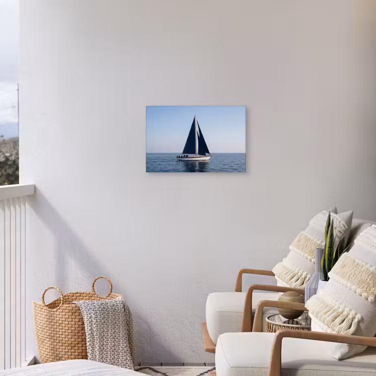 Zeilboot - Zee - Blauw Tuinposter op houten frame 2 cm dik klein -sfeer1