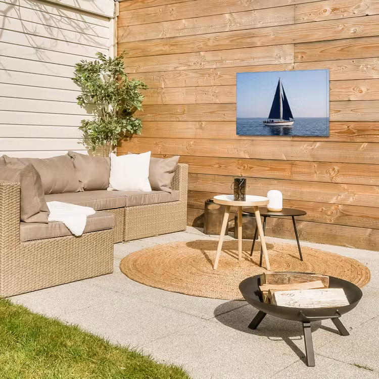 Zeilboot - Zee - Blauw Tuinposter op houten frame 2 cm dik klein -sfeer2