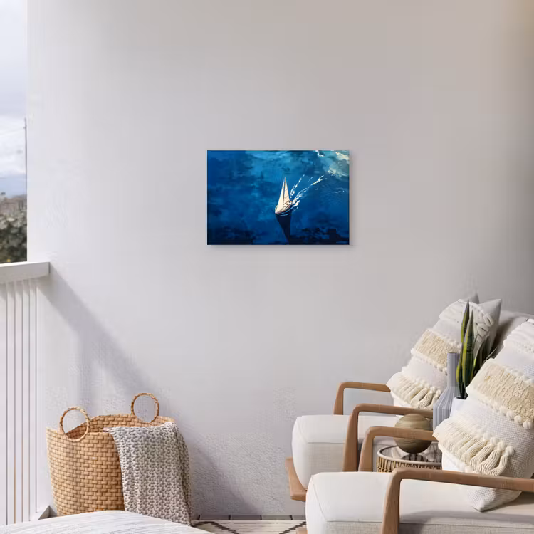 Zeilboot - Water - Abstract - Schaduw Tuinposter op houten frame 2 cm dik klein -sfeer1
