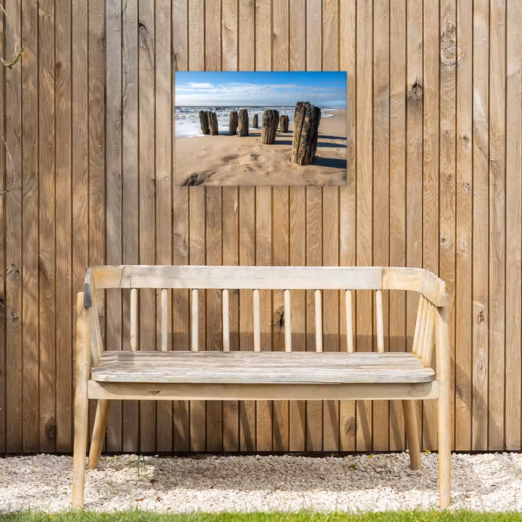 Zand - Strand - Paal - Water - Zomer Tuinposter op houten frame 2 cm dik klein -sfeer4