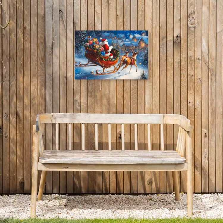 Kerstman - Rendier - Kerst - Sneeuw Tuinposter op houten frame 2 cm dik klein -sfeer4