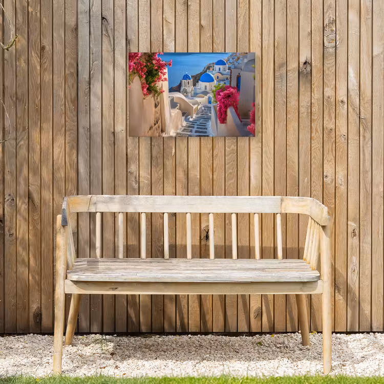 Santorini - Bloemen - Griekenland Tuinposter op houten frame 2 cm dik klein -sfeer4