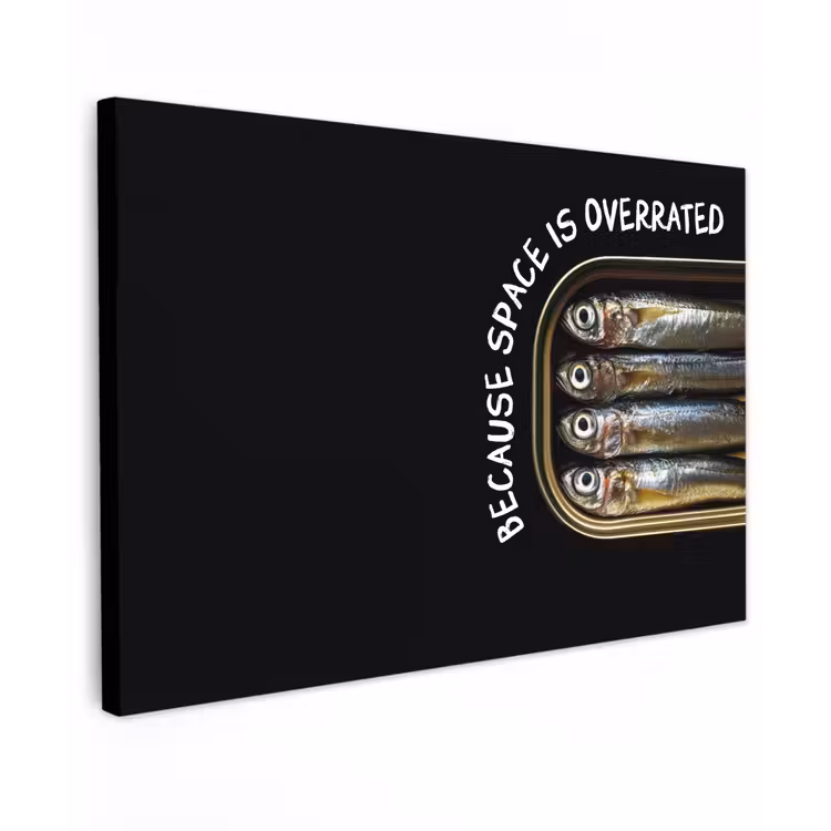 Sardines - Tekst - Vis - Blik Tuinposter op houten frame 2 cm dik klein -3d
