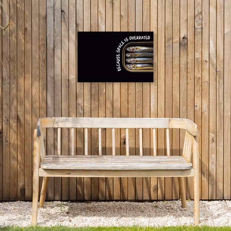 Sardines - Tekst - Vis - Blik Tuinposter op houten frame 2 cm dik klein -sfeer4