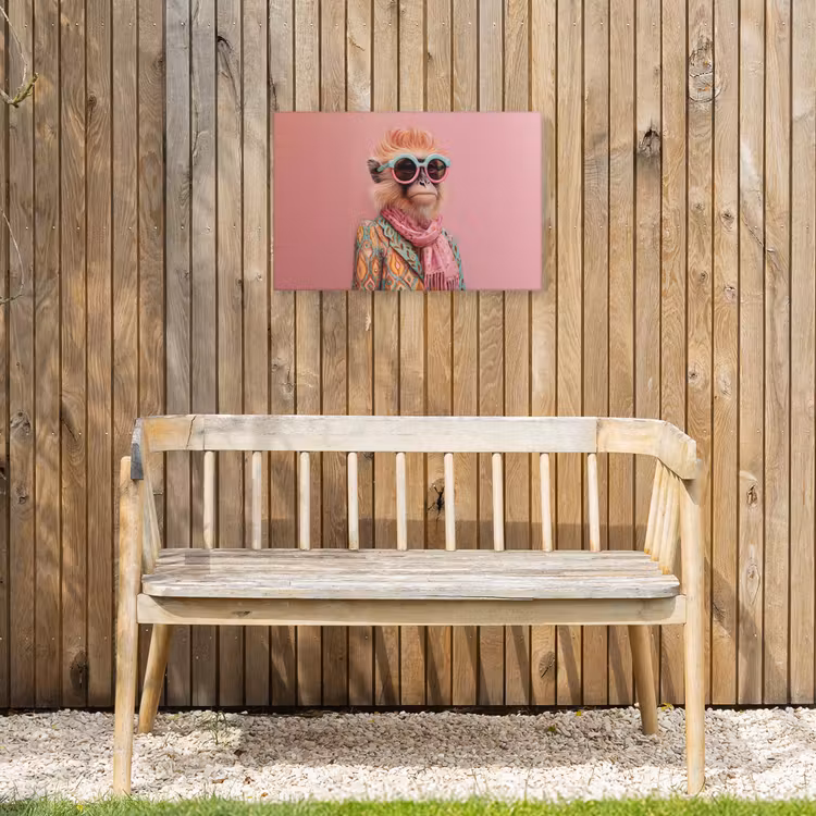 Sjaal - Aap - Zonnebril - Jasje Tuinposter op houten frame 2 cm dik klein -sfeer4