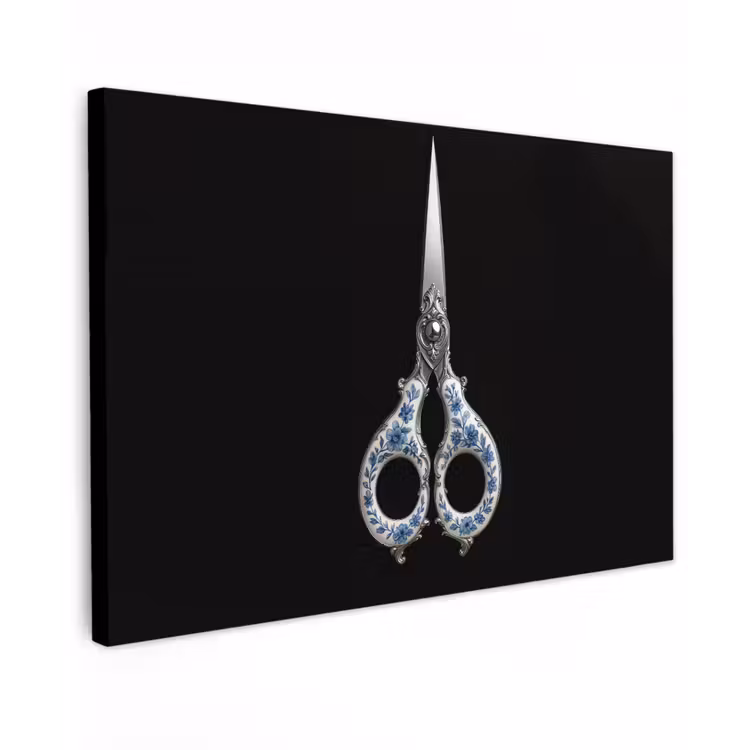 Schaar - Delfts blauw - Zwart Tuinposter op houten frame 2 cm dik klein -3d