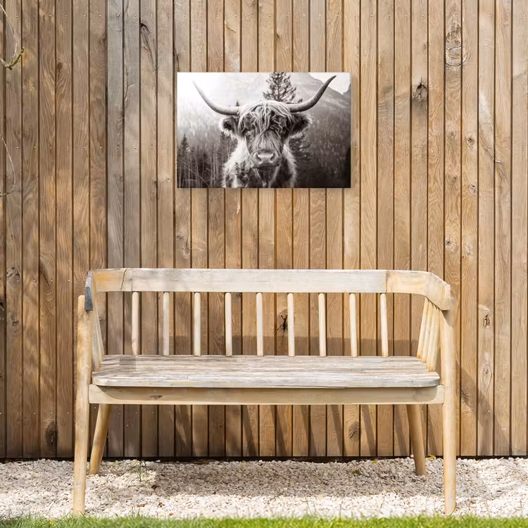 Schotse hooglander - Koe - Dieren - Zwart - Wit Tuinposter op houten frame 2 cm dik klein -sfeer4