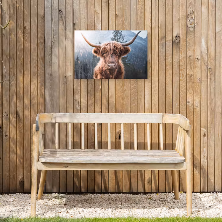 Schotse hooglander - Koe - Dieren - Berg - Natuur Tuinposter op houten frame 2 cm dik klein -sfeer4