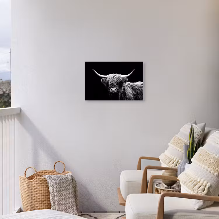 Schotse Hooglander - Koe - Zwart - Wit - Dieren Tuinposter op houten frame 2 cm dik klein -sfeer1