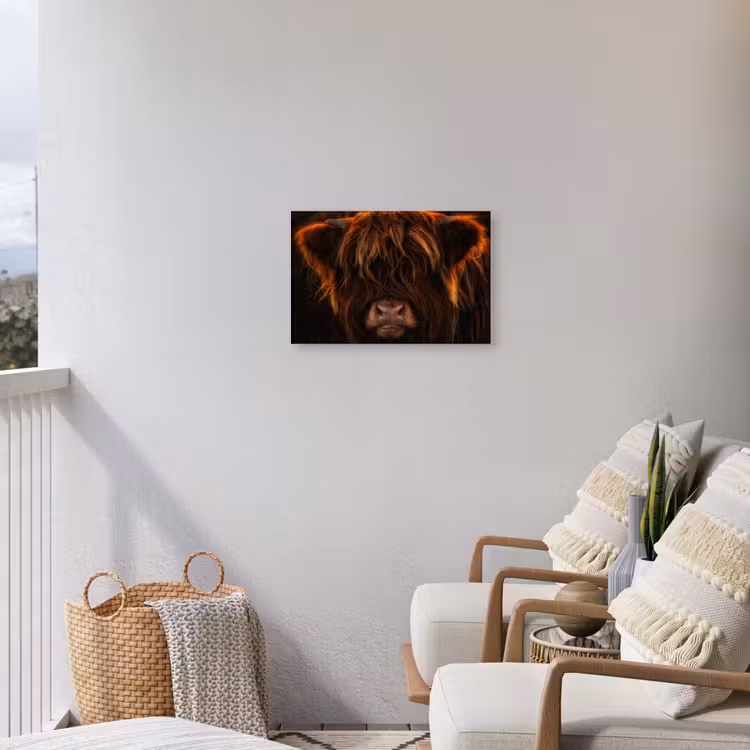 Schotse Hooglander - Koe - Portret - Dieren Tuinposter op houten frame 2 cm dik klein -sfeer1