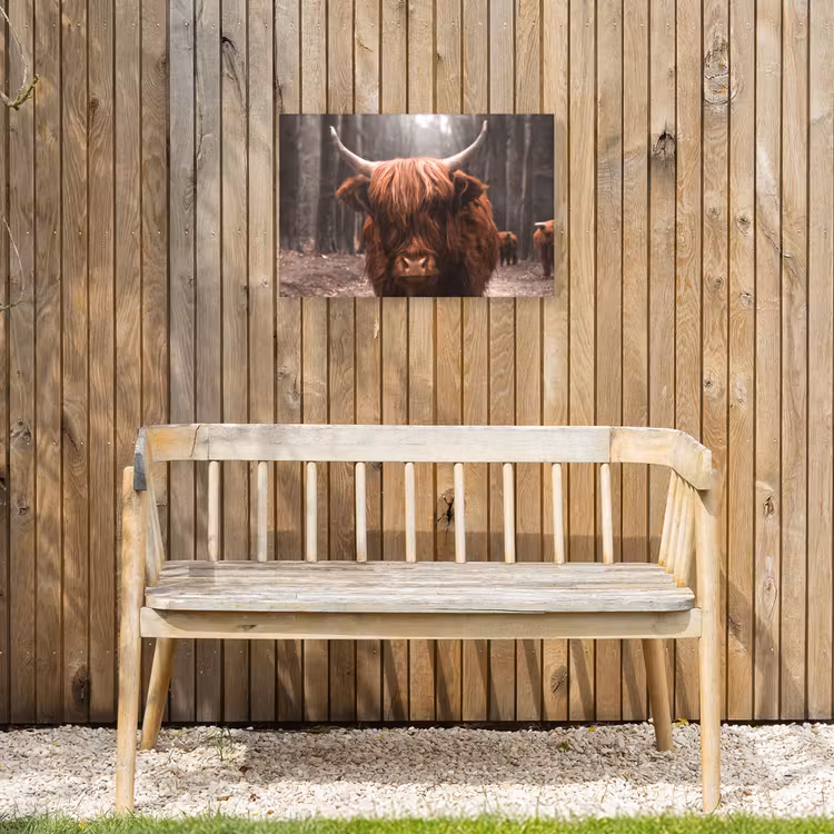 Schotse hooglander - Bos - Koe - Dieren - Natuur Tuinposter op houten frame 2 cm dik klein -sfeer4