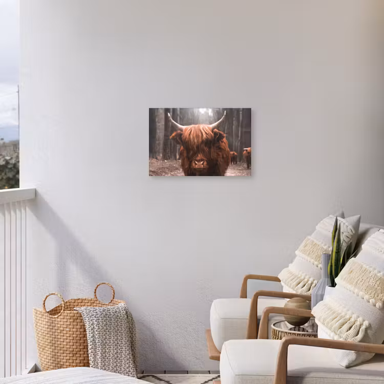 Schotse hooglander - Bos - Koe - Dieren - Natuur Tuinposter op houten frame 2 cm dik klein -sfeer1