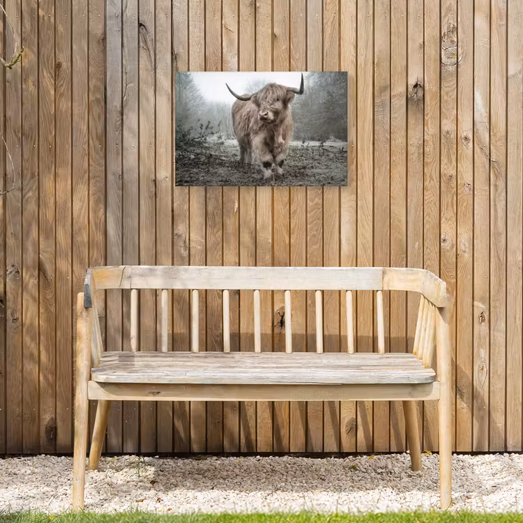 Schotse Hooglander - Bos - Mist - Koe - Dieren - Natuur Tuinposter op houten frame 2 cm dik klein -sfeer4