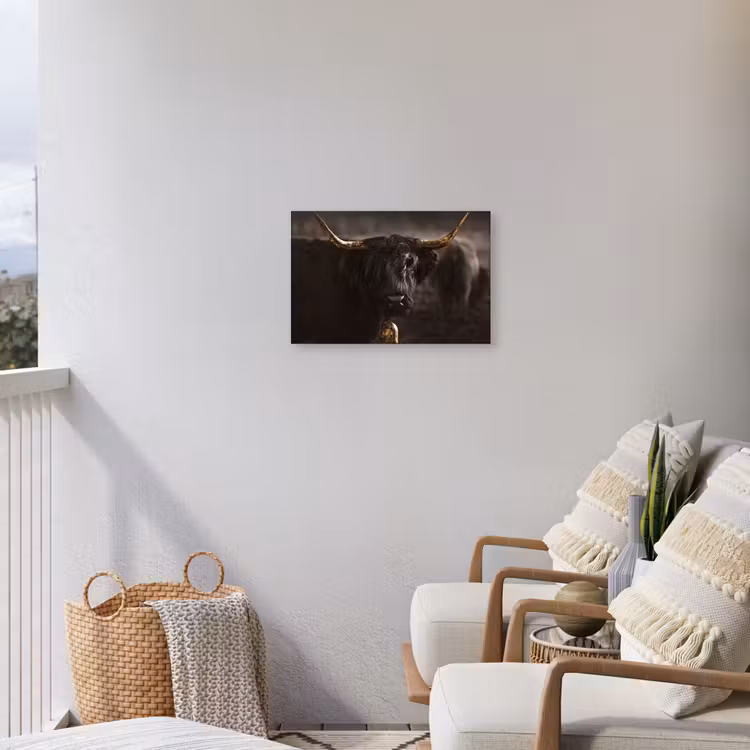 Schotse hooglander - Goud - Koebel - Hoorns - Dieren Tuinposter op houten frame 2 cm dik klein -sfeer1