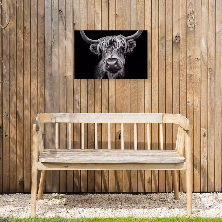 Schotse Hooglander - Horens - Zwart - Wit - Koe - Wild - Dieren Tuinposter op houten frame 2 cm dik klein -sfeer4