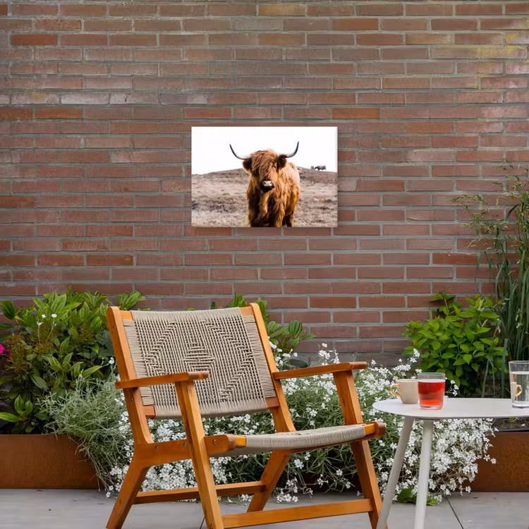 Schotse hooglander - Landschap - Koe - Bruin - Dieren - Natuur Tuinposter op houten frame 2 cm dik klein -sfeer3