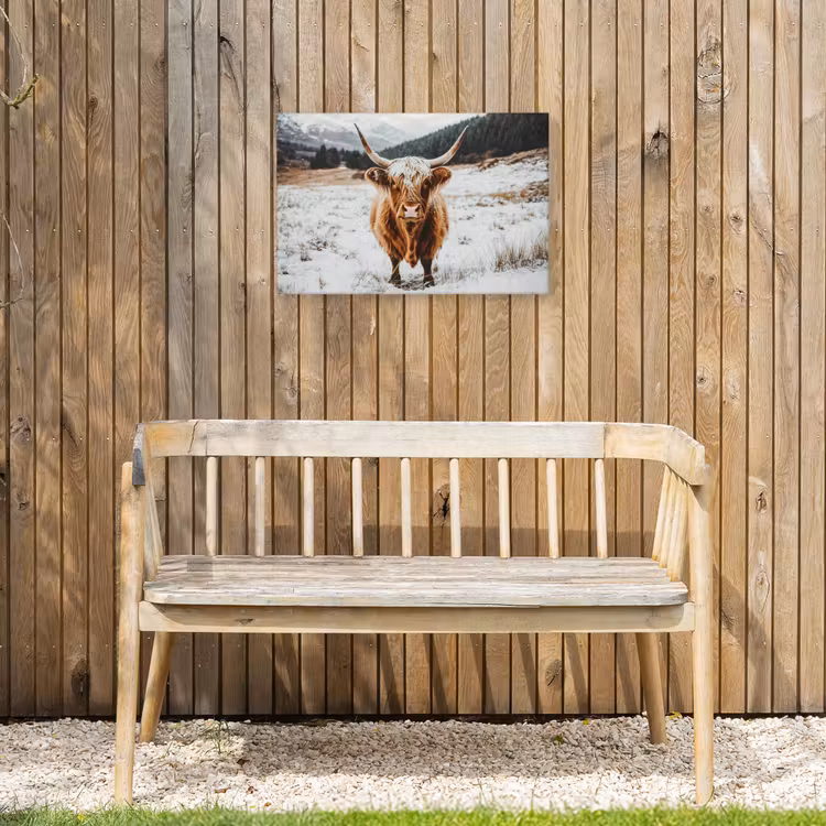 Schotse Hooglander - Landschap - Sneeuw - Bergen - Winter Tuinposter op houten frame 2 cm dik klein -sfeer4