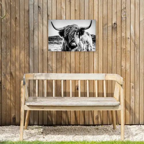 Schotse hooglander - Natuur - Koe - Zwart - Wit Tuinposter op houten frame 2 cm dik klein -sfeer4