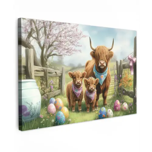 Schotsehooglanders - Paaseieren - Lente Tuinposter op houten frame 2 cm dik klein -3d