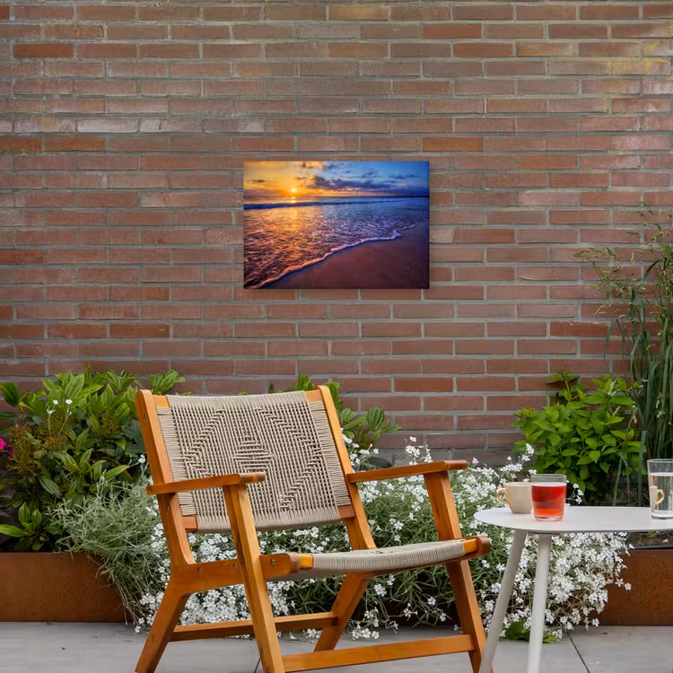 Zee - Strand - Zonsondergang - Wolken - Horizon Tuinposter op houten frame 2 cm dik klein -sfeer3