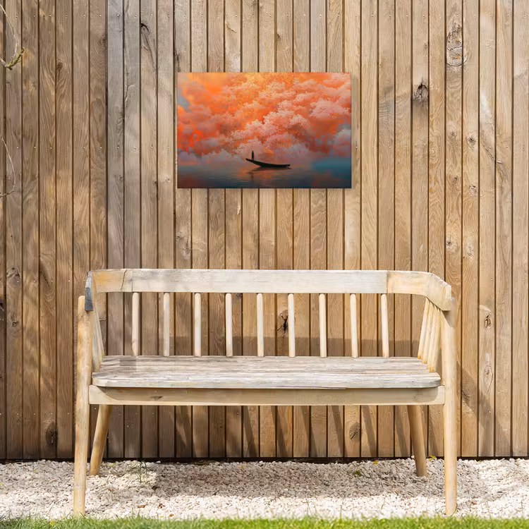 Zee - Boot - Wolken - Oranje Tuinposter op houten frame 2 cm dik klein -sfeer4
