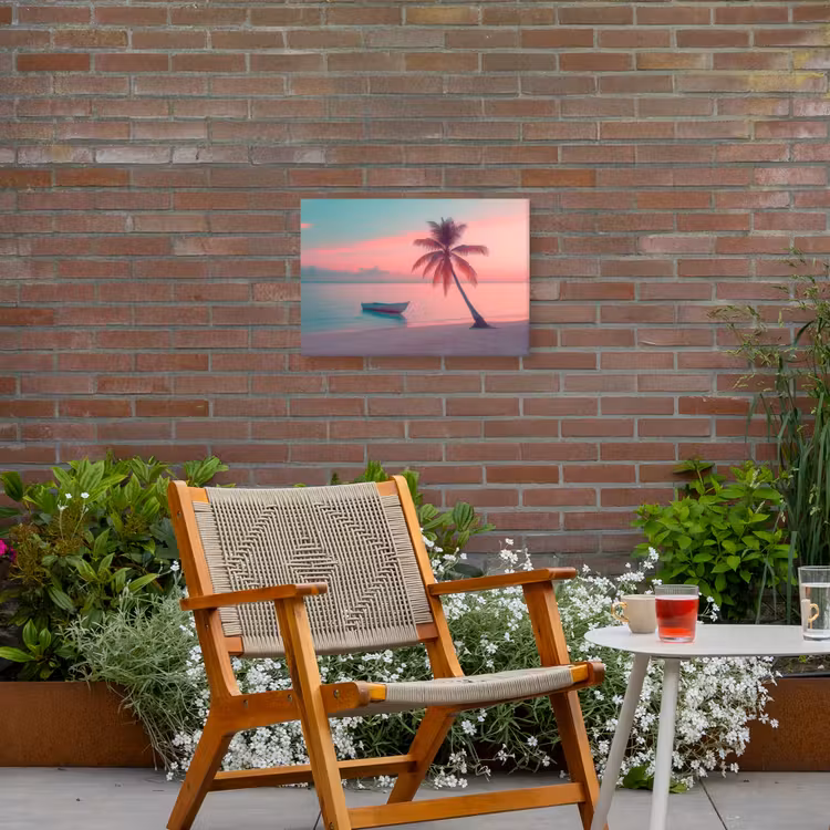 Zee - Boot - Zonsondergang Tuinposter op houten frame 2 cm dik klein -sfeer3