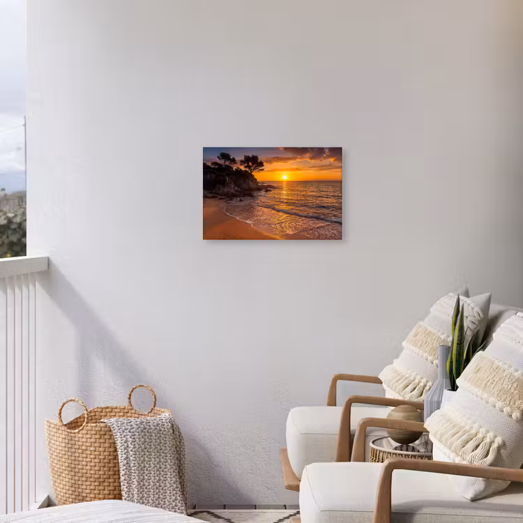 Zee - Kust - Zonsondergang - Natuur - Oranje Tuinposter op houten frame 2 cm dik klein -sfeer1