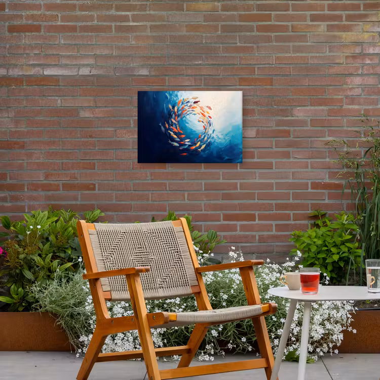 Zee - Vissen - Kleurrijk - Dynamisch Tuinposter op houten frame 2 cm dik klein -sfeer3