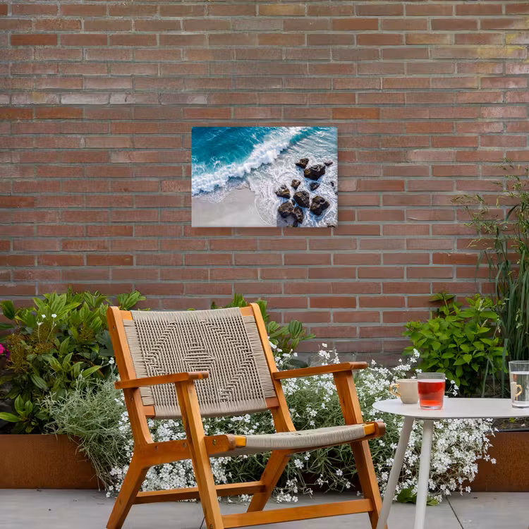 Zee - Golf - Strand - Natuur - Blauw Tuinposter op houten frame 2 cm dik klein -sfeer3