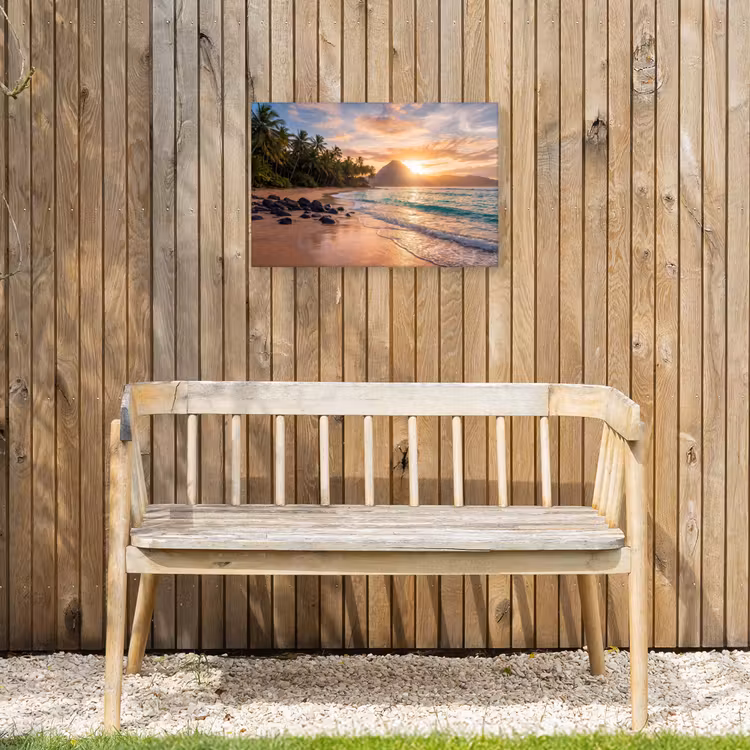 Zee - Berg - Landschap - Tropisch - Goud Tuinposter op houten frame 2 cm dik klein -sfeer4