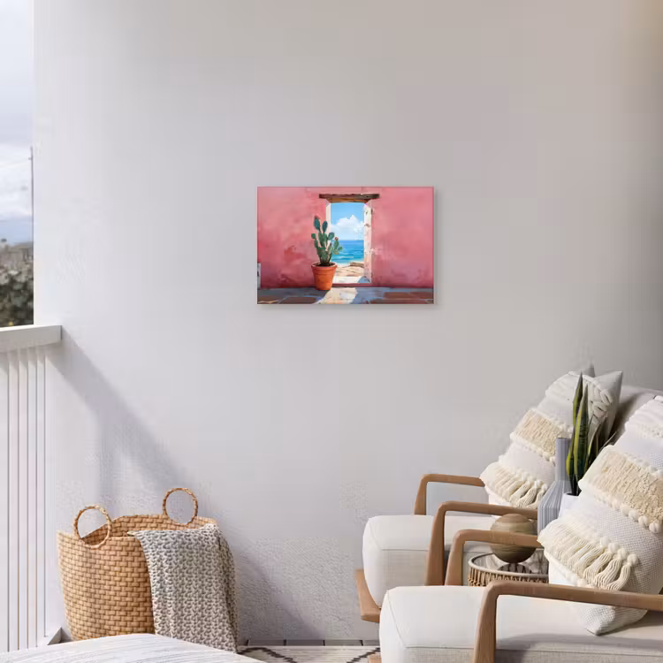 Zee - Roze - Cactus Tuinposter op houten frame 2 cm dik klein -sfeer1