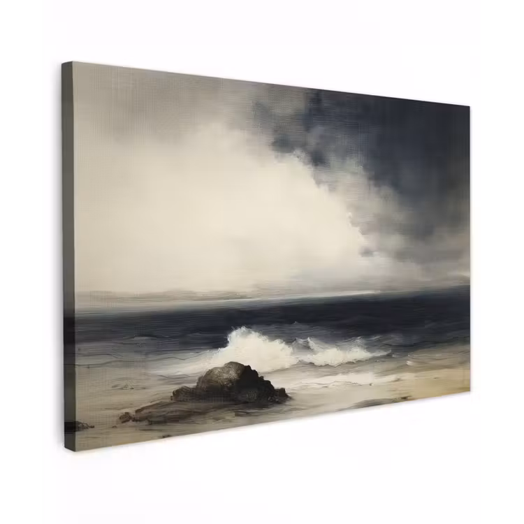 Zee - Rotsen - Storm Tuinposter op houten frame 2 cm dik klein -3d