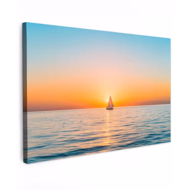 Zee - Zeilboot - Zonsondergang Tuinposter op houten frame 2 cm dik klein -3d