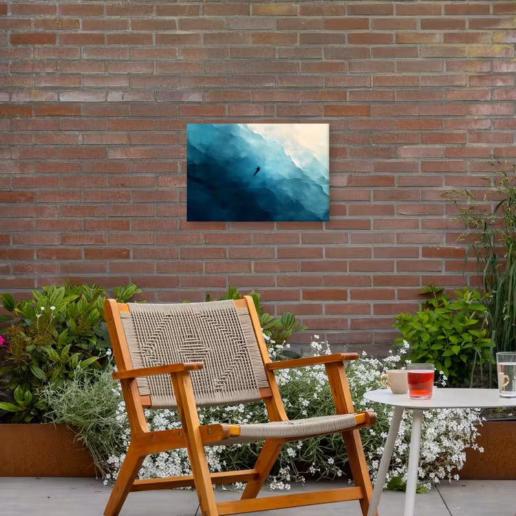 Zee - Silhouet - Abstract - Blauw Tuinposter op houten frame 2 cm dik klein -sfeer3