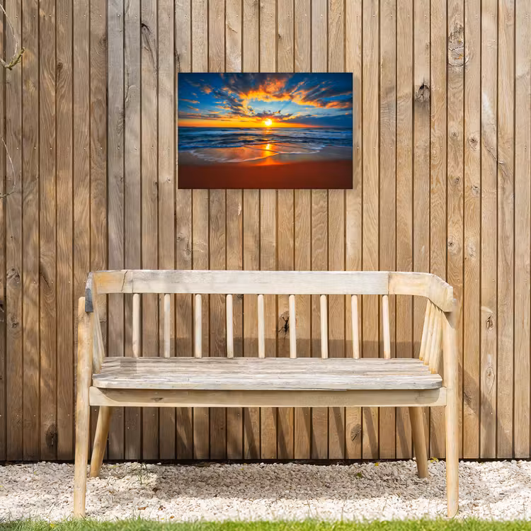 Zee - Zonsondergang - Strand - Wolken - Oranje Tuinposter op houten frame 2 cm dik klein -sfeer4