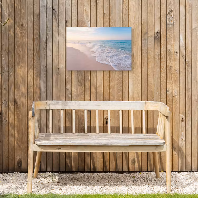 Zee - Golven - Strand - Natuur - Wit Tuinposter op houten frame 2 cm dik klein -sfeer4