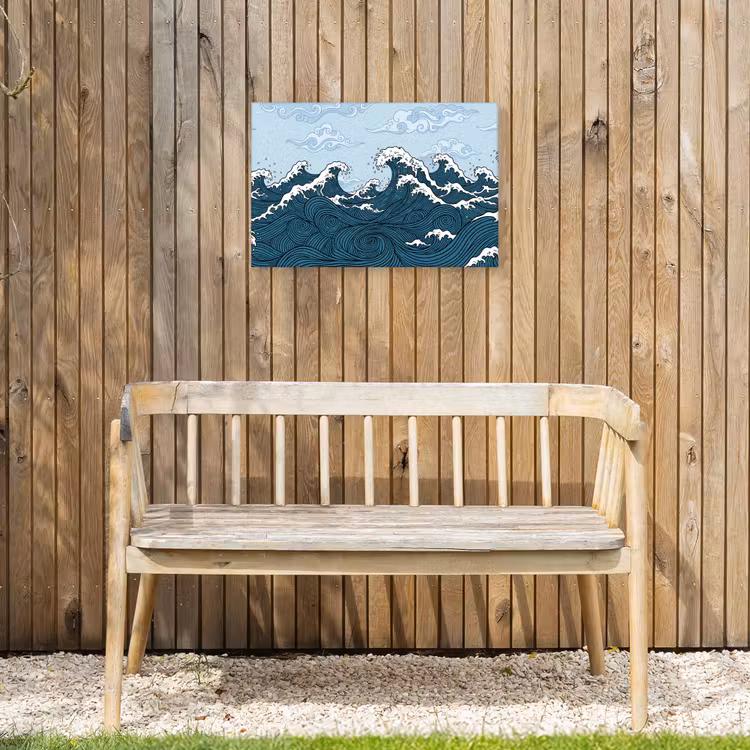 Zee - Golven - Japans - Natuur - Blauw Tuinposter op houten frame 2 cm dik klein -sfeer4