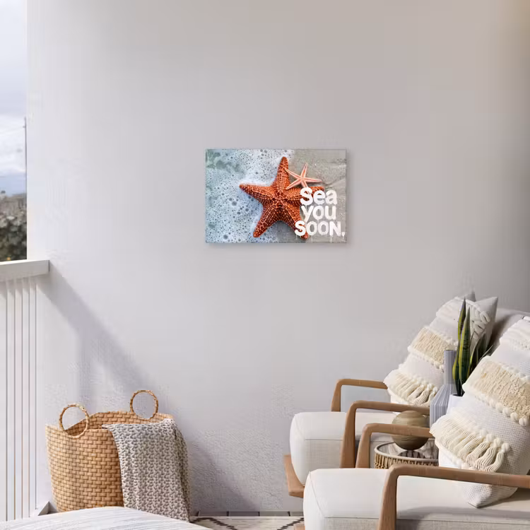 Sea you soon - Zeester - Zee Tuinposter op houten frame 2 cm dik klein -sfeer1