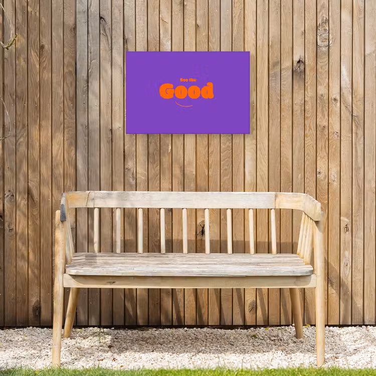 See the good - Oranje - Paars - Smiley Tuinposter op houten frame 2 cm dik klein -sfeer4