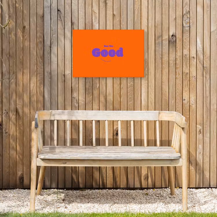 See the good - Paars - Oranje - Smiley Tuinposter op houten frame 2 cm dik klein -sfeer4